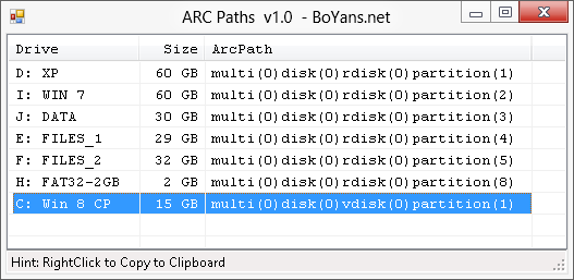 Arc paths from Win 8 VHD